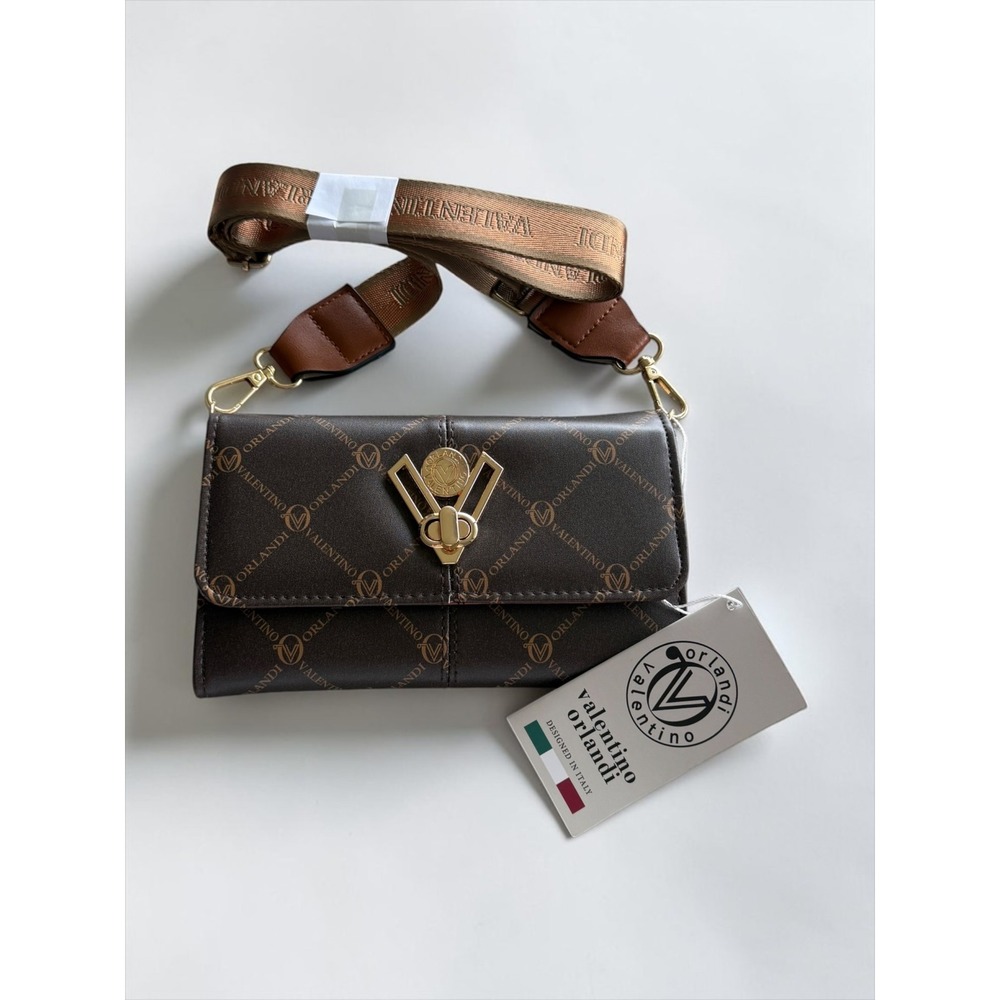 Valentino Orlandi Brown Monogram Crossbody Wallet Bag V-3002 NWT MSRP $159